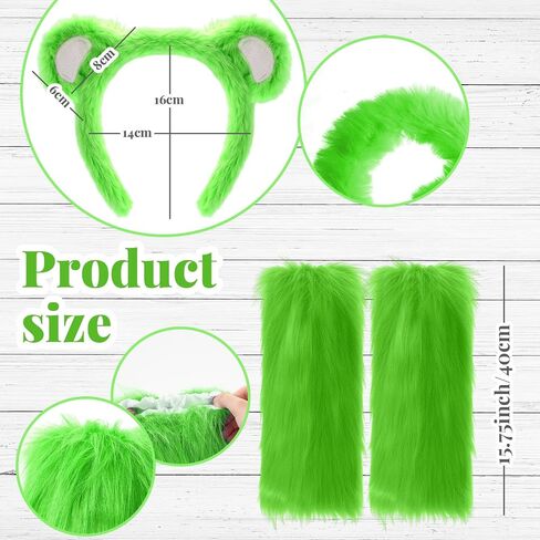 Syhood 4 Pcs Bear Costume for Women Group Team Include Bear Ears Headband T Shirt Adult Tutu Skirt Faux Fur Leg Warmers in Saudi Arabia