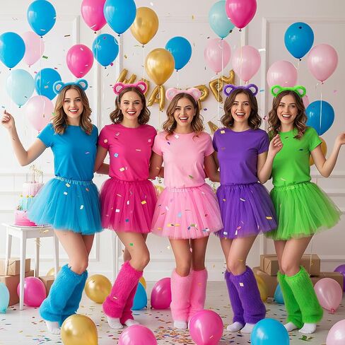 Syhood 4 Pcs Bear Costume for Women Group Team Include Bear Ears Headband T Shirt Adult Tutu Skirt Faux Fur Leg Warmers in Saudi Arabia