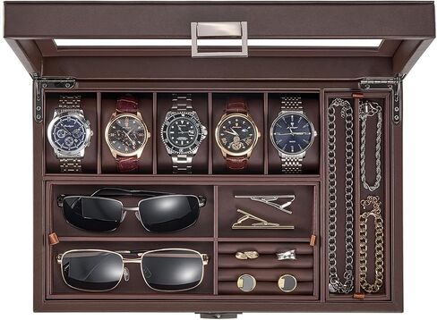 ProCase Men's Jewelry Box, Jewellry Storage Holder Organizer Case for Watch Sunglasses Rings Cufflinks Accessories, Gift for Male Father Boyfriend -Espresso in Saudi Arabia