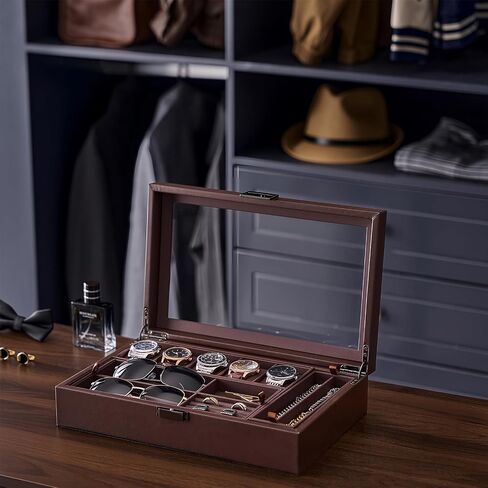 ProCase Men's Jewelry Box, Jewellry Storage Holder Organizer Case for Watch Sunglasses Rings Cufflinks Accessories, Gift for Male Father Boyfriend -Espresso in Saudi Arabia