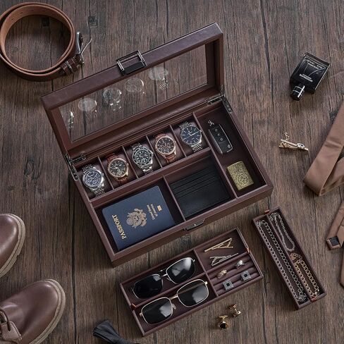 ProCase Men's Jewelry Box, Jewellry Storage Holder Organizer Case for Watch Sunglasses Rings Cufflinks Accessories, Gift for Male Father Boyfriend -Espresso in Saudi Arabia