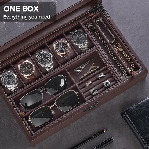 ProCase Men's Jewelry Box, Jewellry Storage Holder Organizer Case for Watch Sunglasses Rings Cufflinks Accessories, Gift for Male Father Boyfriend -Espresso in Saudi Arabia