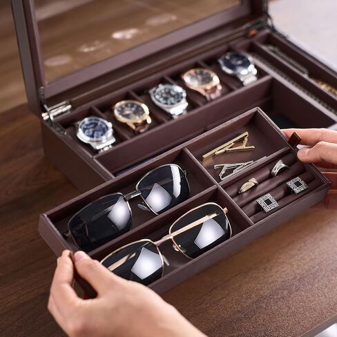 ProCase Men's Jewelry Box, Jewellry Storage Holder Organizer Case for Watch Sunglasses Rings Cufflinks Accessories, Gift for Male Father Boyfriend -Espresso in Saudi Arabia
