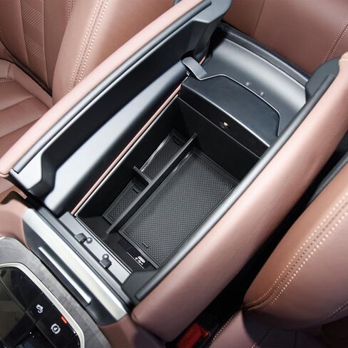 منظم وحدة التحكم المركزية متوافق مع BMW X5/G05 X7/G07 2019-2026، X6/G06 2020-2026 صندوق تخزين مسند الذراع مع حصيرة مطاطية، أسود in Saudi Arabia