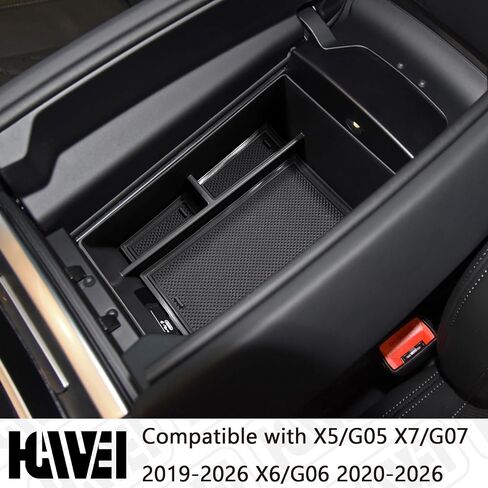 منظم وحدة التحكم المركزية متوافق مع BMW X5/G05 X7/G07 2019-2026، X6/G06 2020-2026 صندوق تخزين مسند الذراع مع حصيرة مطاطية، أسود in Saudi Arabia