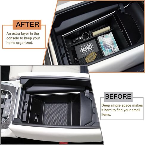 منظم وحدة التحكم المركزية متوافق مع BMW X5/G05 X7/G07 2019-2026، X6/G06 2020-2026 صندوق تخزين مسند الذراع مع حصيرة مطاطية، أسود in Saudi Arabia