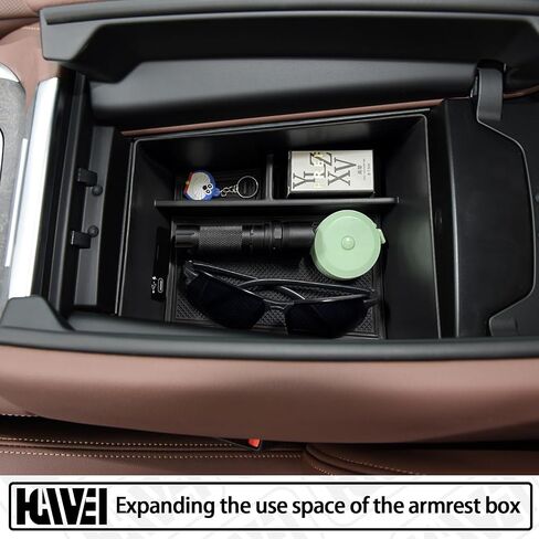 منظم وحدة التحكم المركزية متوافق مع BMW X5/G05 X7/G07 2019-2026، X6/G06 2020-2026 صندوق تخزين مسند الذراع مع حصيرة مطاطية، أسود in Saudi Arabia
