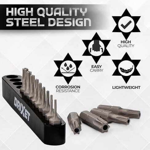 RAMPRO 9Pc Torx Star 5 Point، مقاومة للتلاعب الأمني، مجموعة لقم السائق- T10، 15,20,25,27,30,40,45,50- طقم عزم دوران مجوف متعدد الوظائف مقاوم للتلف/القص in Kuwait