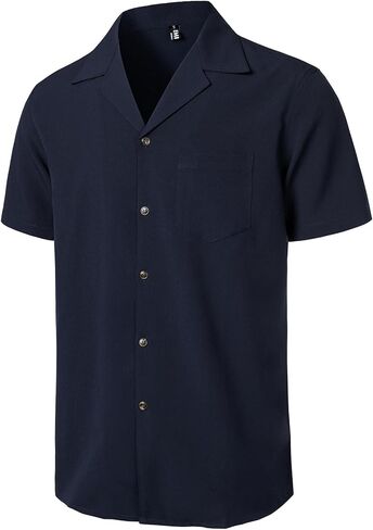 JEMITOP Men's Stretch Cuban Collar Shirt Summer Lightweight Short Sleeve Button Down Shirts with Pocket for Beach Vacation in Kuwait