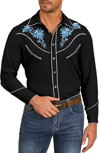 Men's Western Cowboy Shirt - Long Sleeve Mexican Shirt for Halloween Day of The Dead Button Down Casual Shirt in Saudi Arabia