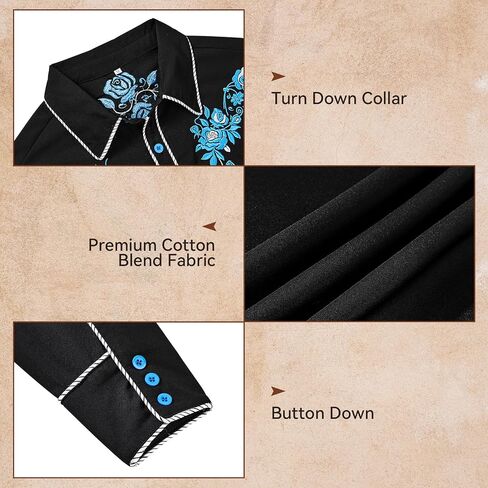 Men's Western Cowboy Shirt - Long Sleeve Mexican Shirt for Halloween Day of The Dead Button Down Casual Shirt in Saudi Arabia