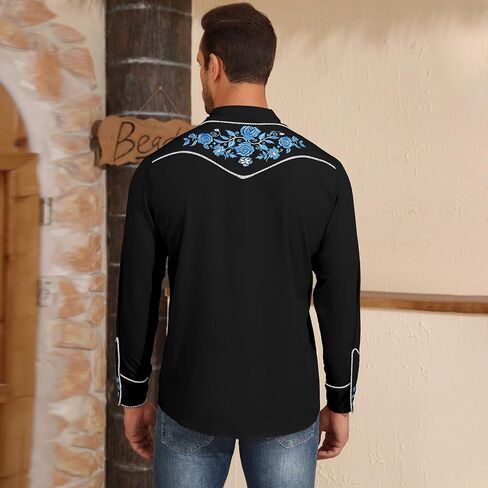 Men's Western Cowboy Shirt - Long Sleeve Mexican Shirt for Halloween Day of The Dead Button Down Casual Shirt in Saudi Arabia