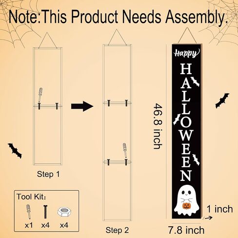 Halloween Porch Decor Outdoor Halloween Decorations Wooden Cute Ghost Boo Porch Sign Door Decorations Indoor Outside Welcome Sign for Front Door 46.8 Inch in Saudi Arabia