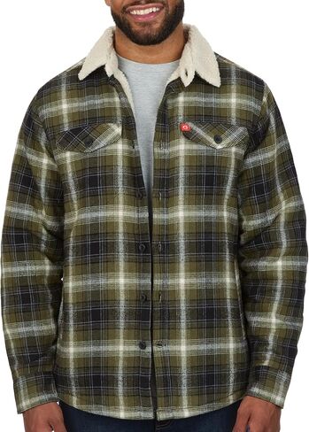 سترة American Outdoorsman Flannel Shirt مع بطانة من صوف الشيربا وياقة من جلد الغنم الصناعي - سترة شتوية من الفلانيل in Kuwait
