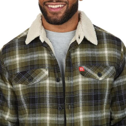 سترة American Outdoorsman Flannel Shirt مع بطانة من صوف الشيربا وياقة من جلد الغنم الصناعي - سترة شتوية من الفلانيل in Kuwait