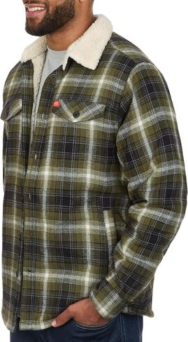 سترة American Outdoorsman Flannel Shirt مع بطانة من صوف الشيربا وياقة من جلد الغنم الصناعي - سترة شتوية من الفلانيل in Kuwait