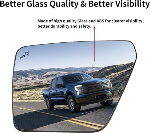 استبدال المرآة الجانبية للسائق لسيارة Ford F150 2022 2023 - زجاج مرآة الجانب الأيسر، زجاج مرايا الرؤية الخلفية مع تسخين كهربائي ونقطة عمياء in Kuwait