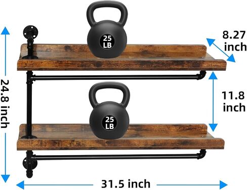 Rotating Floating Shelves for Wall w Powerful Storage,Farm-Style Window Plant Shelves w Industrial Pipe,Strong Load-Bearing,Plant Shelf Made of Waterproof Wood for Home Decor & Plant Pots,2 Layer in Saudi Arabia