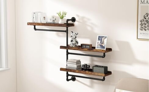 Rotating Floating Shelves for Wall w Powerful Storage,Farm-Style Window Plant Shelves w Industrial Pipe,Strong Load-Bearing,Plant Shelf Made of Waterproof Wood for Home Decor & Plant Pots,2 Layer in Saudi Arabia