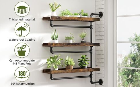 Rotating Floating Shelves for Wall w Powerful Storage,Farm-Style Window Plant Shelves w Industrial Pipe,Strong Load-Bearing,Plant Shelf Made of Waterproof Wood for Home Decor & Plant Pots,2 Layer in Saudi Arabia