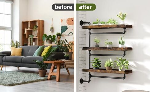 Rotating Floating Shelves for Wall w Powerful Storage,Farm-Style Window Plant Shelves w Industrial Pipe,Strong Load-Bearing,Plant Shelf Made of Waterproof Wood for Home Decor & Plant Pots,2 Layer in Saudi Arabia