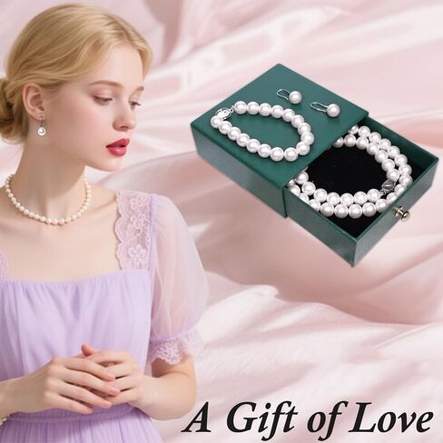 3 Piece 10mm Pearl Necklace Set for Women, Pearl Jewelry Set Includes Necklace, Bracelet and Earrings with Box for Brides Wedding Birthday Valentine Christmas Day Gifts in Kuwait