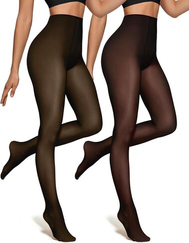 OEAK Womens 2 Pack Fleece Lined Tights Fake Translucent Pantyhose Thermal Opaque High Waisted Leggings Footed Sheer Tights in Saudi Arabia