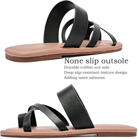 Luoika Women's Wide Width Flat Sandals, Flip Flop Slides Sandal Casual Strapy Sandal Slip on Summer Beach Shoes for Women. in Kuwait