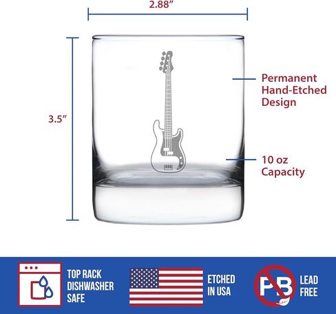 Electric Bass Rocks Glass - Music Gifts for Bass Players, Teachers and Musical Accessories for Musicians that Play Bass Guitar - 10.25 Oz Glasses in Saudi Arabia