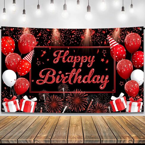 KatchOn, Large Black and Red Happy Birthday Banner - 72x44 Inch | Red and Black Birthday Decorations | Happy Birthday Backdrop, red black and gold party decorations | Red and Black Party Decorations in Saudi Arabia