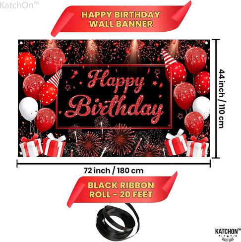 KatchOn, Large Black and Red Happy Birthday Banner - 72x44 Inch | Red and Black Birthday Decorations | Happy Birthday Backdrop, red black and gold party decorations | Red and Black Party Decorations in Saudi Arabia