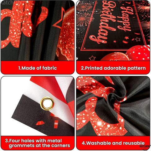 KatchOn, Large Black and Red Happy Birthday Banner - 72x44 Inch | Red and Black Birthday Decorations | Happy Birthday Backdrop, red black and gold party decorations | Red and Black Party Decorations in Saudi Arabia