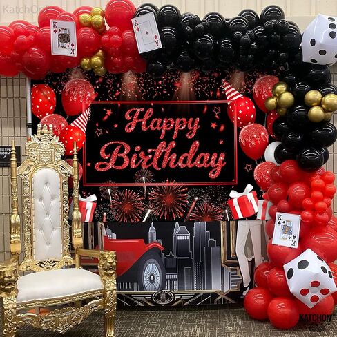 KatchOn, Large Black and Red Happy Birthday Banner - 72x44 Inch | Red and Black Birthday Decorations | Happy Birthday Backdrop, red black and gold party decorations | Red and Black Party Decorations in Saudi Arabia
