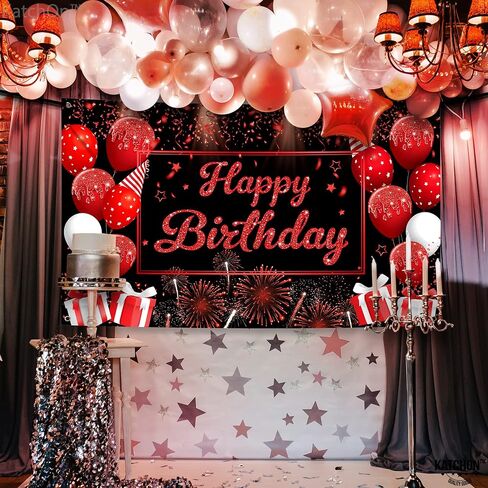 KatchOn, Large Black and Red Happy Birthday Banner - 72x44 Inch | Red and Black Birthday Decorations | Happy Birthday Backdrop, red black and gold party decorations | Red and Black Party Decorations in Saudi Arabia