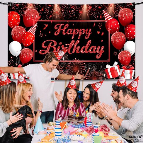KatchOn, Large Black and Red Happy Birthday Banner - 72x44 Inch | Red and Black Birthday Decorations | Happy Birthday Backdrop, red black and gold party decorations | Red and Black Party Decorations in Saudi Arabia