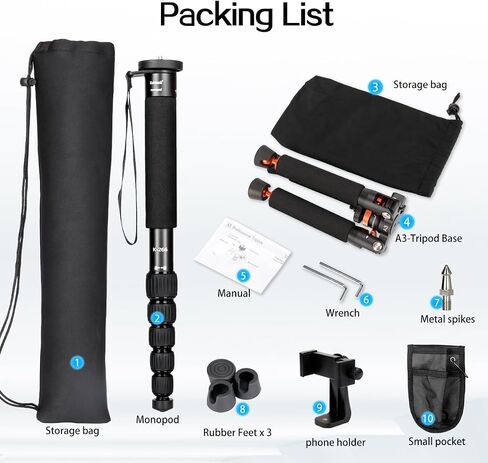 Koolehaoda كاميرا Monopod من الألومنيوم مع قاعدة حامل ثلاثي معدنية. 6 أقسام 18-69 بوصة قابلة للتعديل، قطر الساق Φ28 مم، يصل إلى 13 رطل - أسود in Saudi Arabia