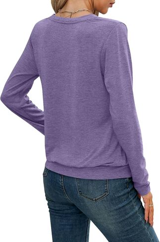 Womens V Neck Long Sleeve Shirts Casual Banded Hem Tops Basic Tees Spring Fall Clothes 2025 in Kuwait