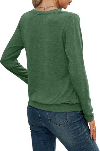 Womens V Neck Long Sleeve Shirts Casual Banded Hem Tops Basic Tees Spring Fall Clothes 2025 in Kuwait