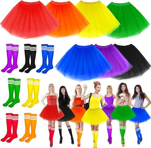 Halloween Costumes Set Tutu Skirt and Striped Knee Tube Socks for Adult Women Halloween Group Family Cosplay in Saudi Arabia