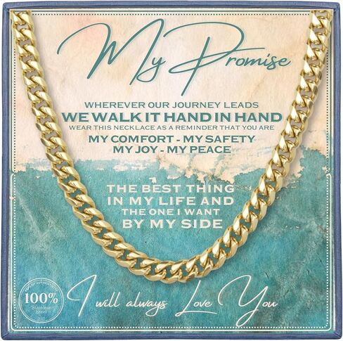 Cuban Link Chain Neckace for Men - Stainless Steel, Personalized Meaningful Message Card with Bible Verse on back, For Anniversary, Birthday, Promise to My Husband, Son, Dad, Boyfriend - Keepsake Gift Box in Kuwait