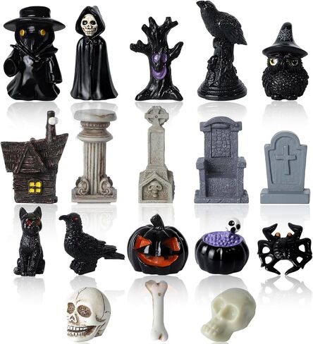 40Pcs Halloween Miniatures for Crafts Mini Figurines Skull Heads Resin Tombstones Skeleton Ornaments Halloween Fairy Garden Decor Horror Village Collections Dollhouse Accessories Decor ﻿ in Saudi Arabia