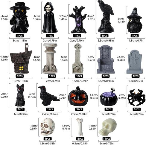 40Pcs Halloween Miniatures for Crafts Mini Figurines Skull Heads Resin Tombstones Skeleton Ornaments Halloween Fairy Garden Decor Horror Village Collections Dollhouse Accessories Decor ﻿ in Saudi Arabia