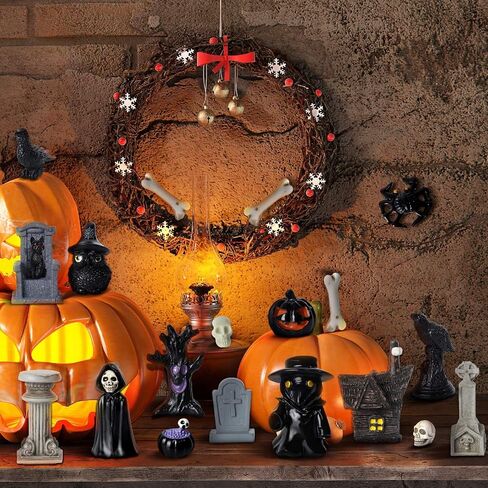 40Pcs Halloween Miniatures for Crafts Mini Figurines Skull Heads Resin Tombstones Skeleton Ornaments Halloween Fairy Garden Decor Horror Village Collections Dollhouse Accessories Decor ﻿ in Saudi Arabia