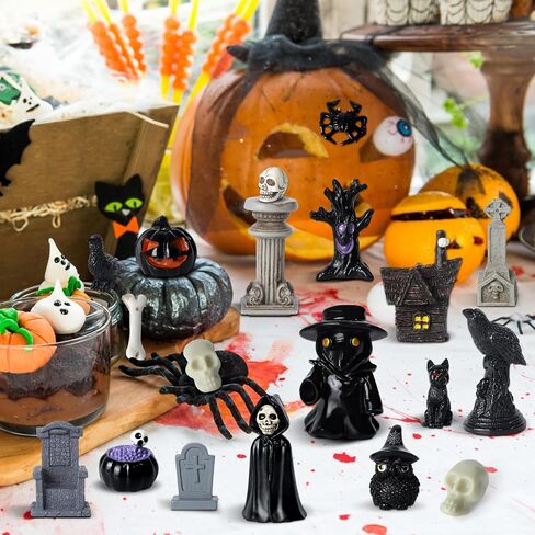 40Pcs Halloween Miniatures for Crafts Mini Figurines Skull Heads Resin Tombstones Skeleton Ornaments Halloween Fairy Garden Decor Horror Village Collections Dollhouse Accessories Decor ﻿ in Saudi Arabia
