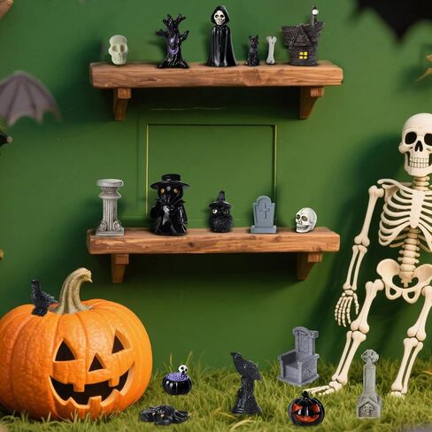 40Pcs Halloween Miniatures for Crafts Mini Figurines Skull Heads Resin Tombstones Skeleton Ornaments Halloween Fairy Garden Decor Horror Village Collections Dollhouse Accessories Decor ﻿ in Saudi Arabia