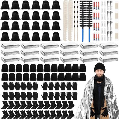 Coume 24 Pack Homeless Care Package Supplies Bulk Care Kit for Homeless Winter Hygiene Kit Include 24 Drawstring Backpack 24 Winter Item Sets and 24 Toiletry Kits for Homeless, Charity(Classic Color) in Saudi Arabia