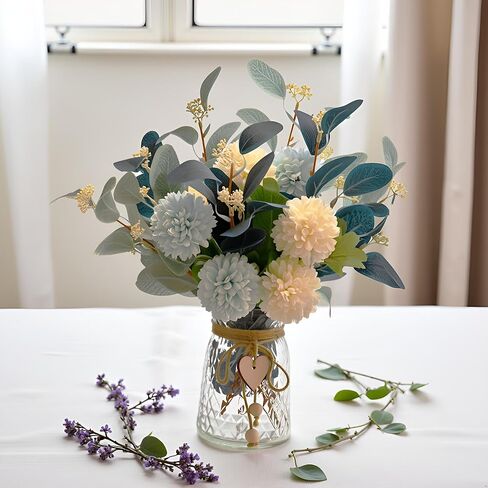 زهرة اصطناعية LADADA في مزهرية زجاجية، تنسيقات زهور حرير الخريف، قطع مركزية للطاولات، زهور صناعية لديكور الخريف، طاولة حفلات عيد الشكر وحفلات الزفاف الريفية (برتقالي أصفر) in Kuwait