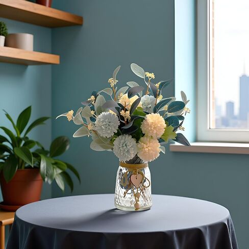 زهرة اصطناعية LADADA في مزهرية زجاجية، تنسيقات زهور حرير الخريف، قطع مركزية للطاولات، زهور صناعية لديكور الخريف، طاولة حفلات عيد الشكر وحفلات الزفاف الريفية (برتقالي أصفر) in Kuwait