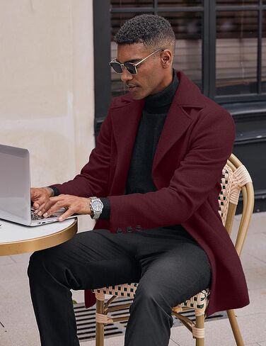COOFANDY Mens Trench Coat Notched Collar Single Breasted Peacoat Winter Overcoat With Pockets in Kuwait