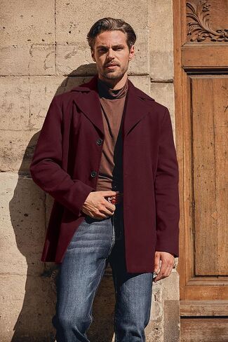COOFANDY Mens Trench Coat Notched Collar Single Breasted Peacoat Winter Overcoat With Pockets in Kuwait